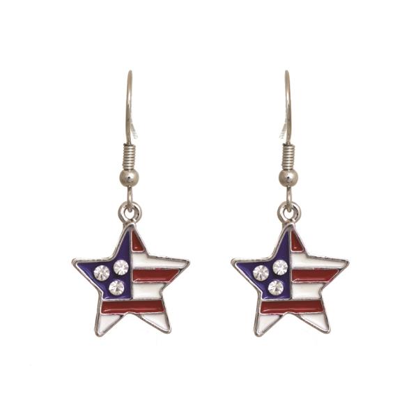 METAL HOOK AMERICAN FLAG STARS EARRING