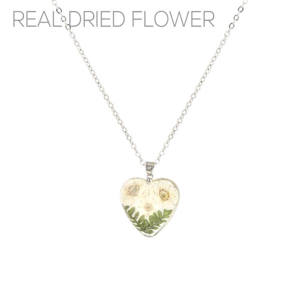 METAL CHAIN REAL DRIED FLOWER HEART-SHAPED PENDANT PENDANT NECKLACE