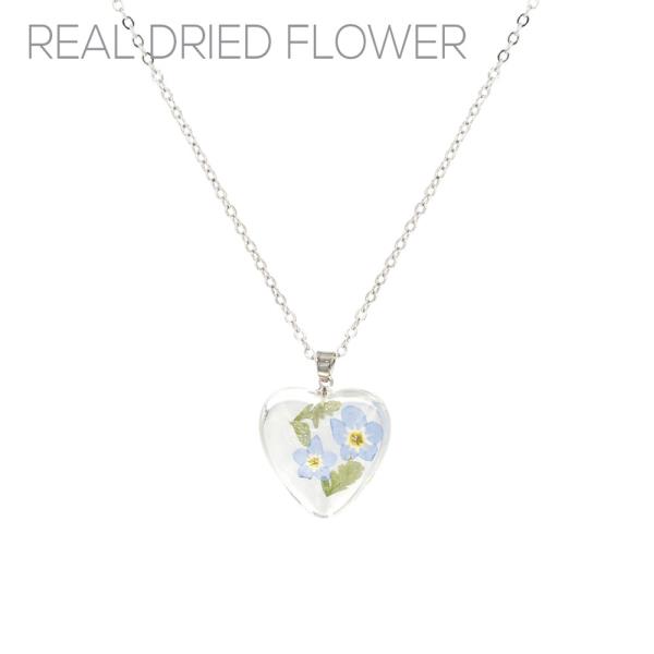 METAL CHAIN REAL DRIED FLOWER HEART-SHAPED PENDANT PENDANT NECKLACE