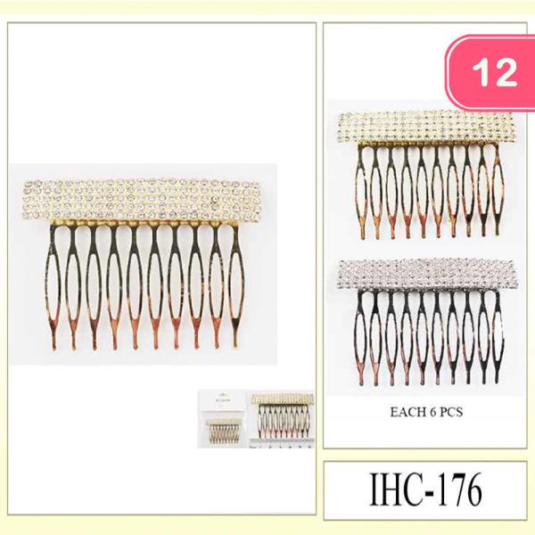 METAL RHINESTONE RECTANGLE DESIGN EMBELLISHED COMB (12 UNITS)