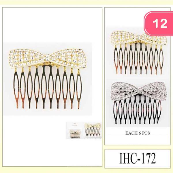 METAL RHINESTONE BOW DESIGN EMBELLISHED COMB (12 UNITS)