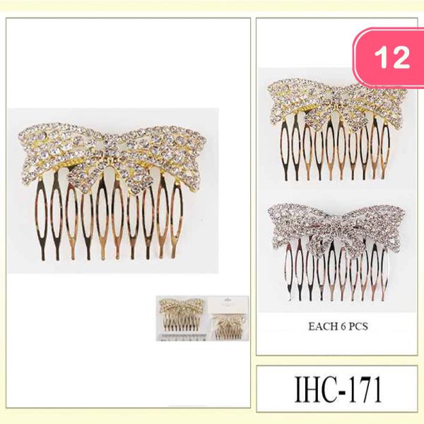 METAL RHINESTONE BOW DESIGN EMBELLISHED COMB (12 UNITS)