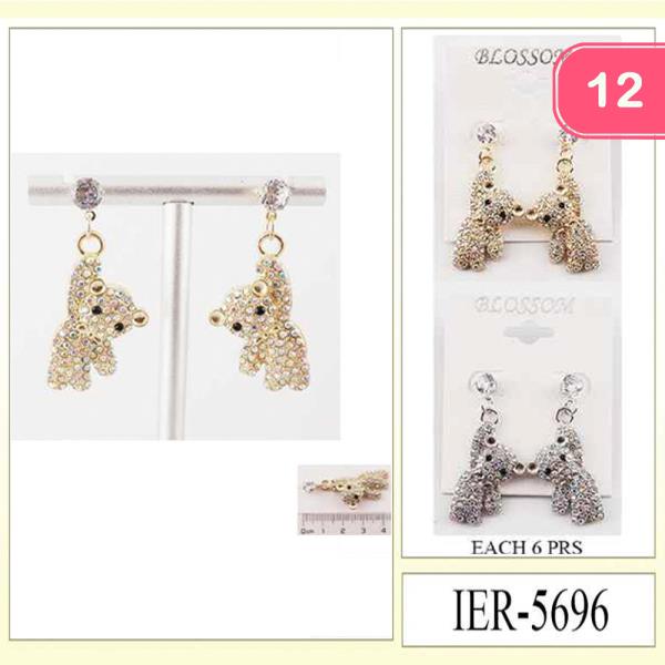 METAL CRYSTAL BEAR DANGLE HOOK EARRINGS (12 UNITS)