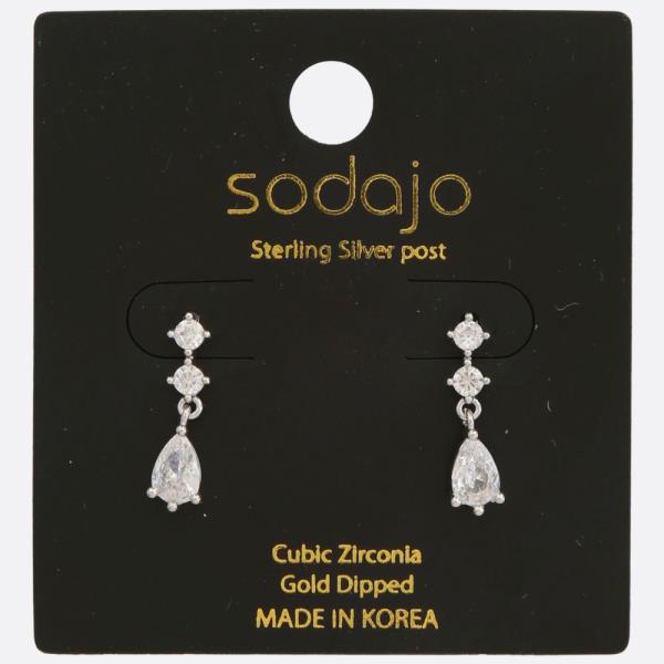 SODAJO TEARDROP CZ GOLD DIPPED STERLING SILVER POST EARRING