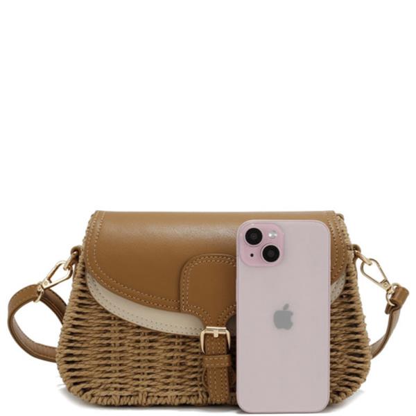 TWO TONE STRAW DESIGN CROSSBODY BAG