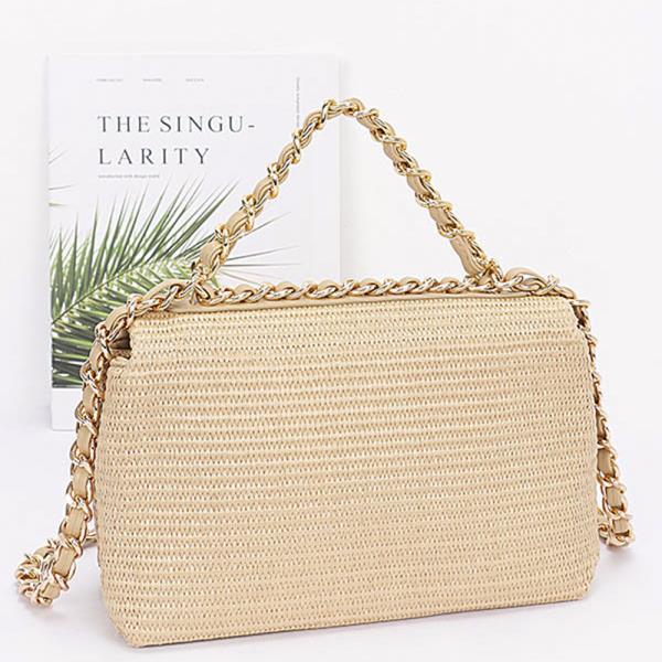 FAUX STRAW FLAP BAG