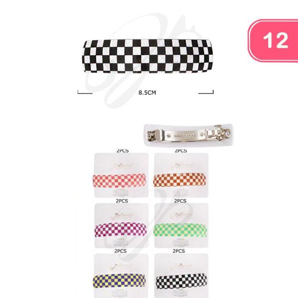 MODERN CHECKER DESIGN BARRETTE CLIP HAIR PIN (12 UNITS)