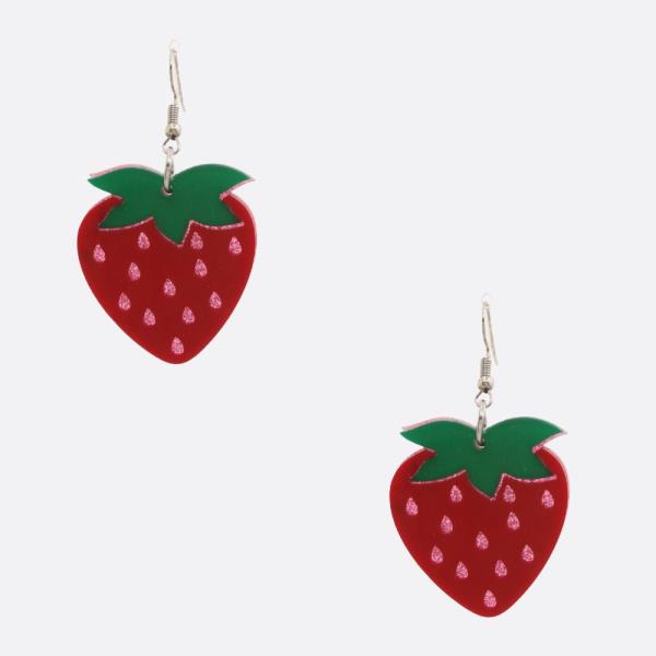 GLITTER STRAWBERRY DANGLE EARRING