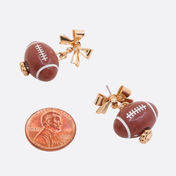 FOOTBALL RIBBON BOW DAINTY EARRING