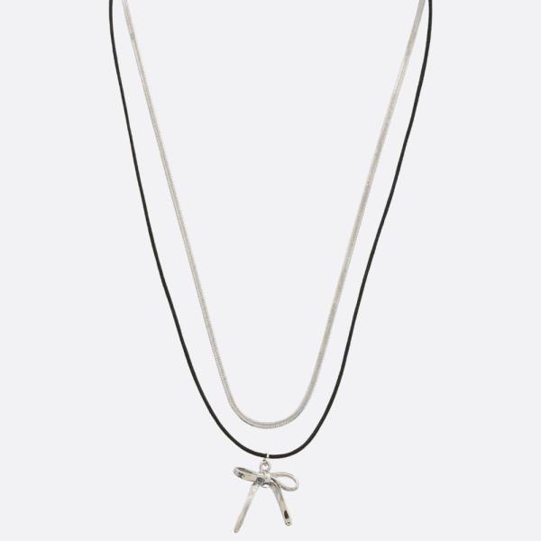 SODAJO RIBBON BOW LAYERED GOLD DIPPED NECKLACE