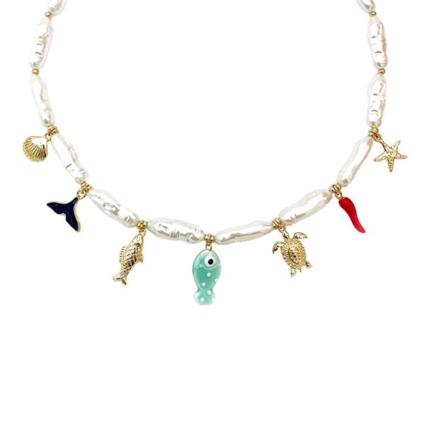 SEA LIFE MIXED CHARM PEARL BEAD NECKLACE