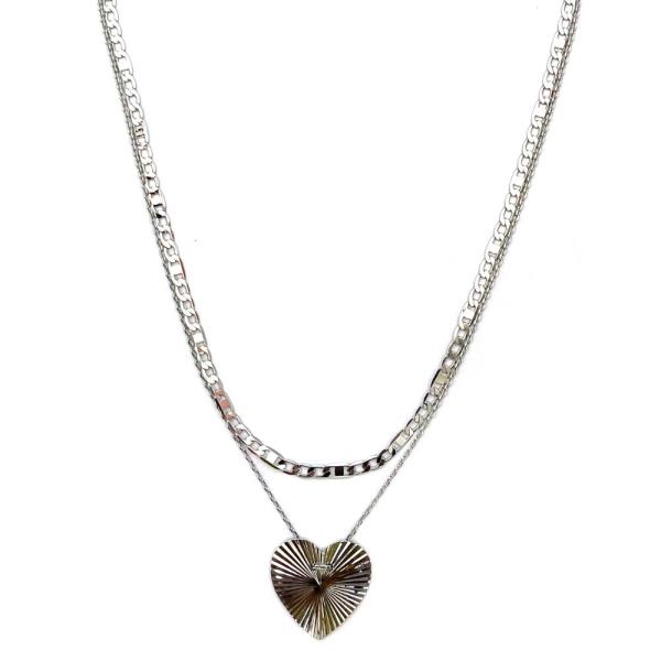 HEART PENDANT METAL LAYERED NECKLACE