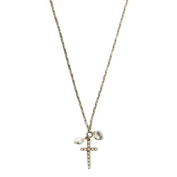 CROSS DAINTY HEART CHARM NECKLACE