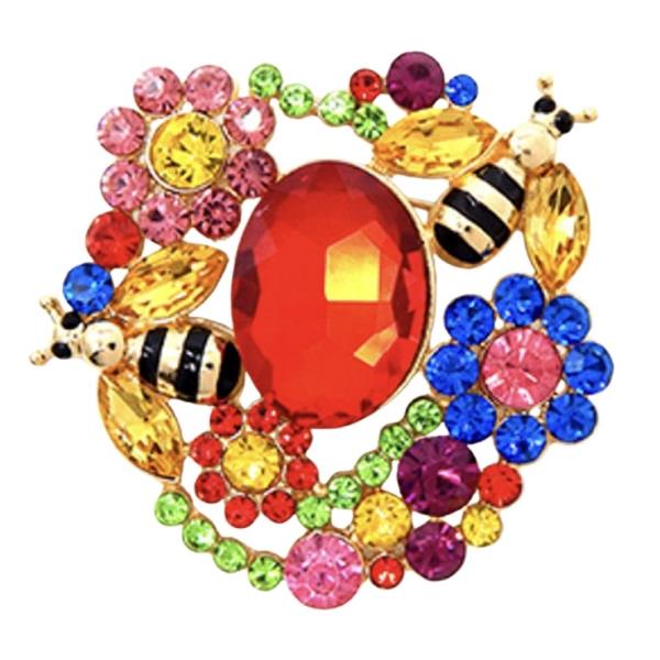 RHINESTONE BEE GEMSTONE BROOCH