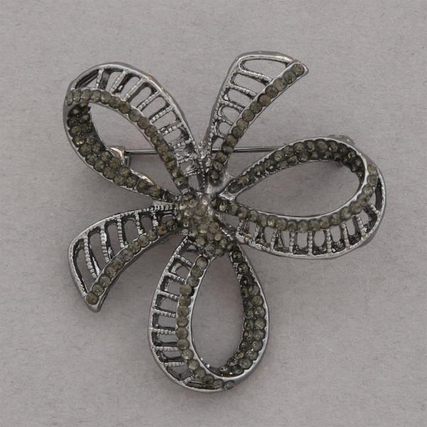 FLOWER RHINESTONE METAL BROOCH