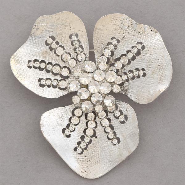 CRYSTAL FLOWER METAL BROOCH