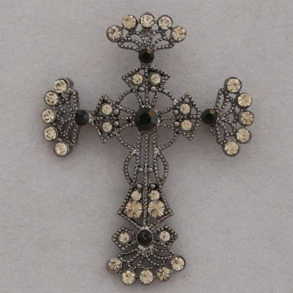 CRYSTAL CROSS RHINESTONE BROOCH