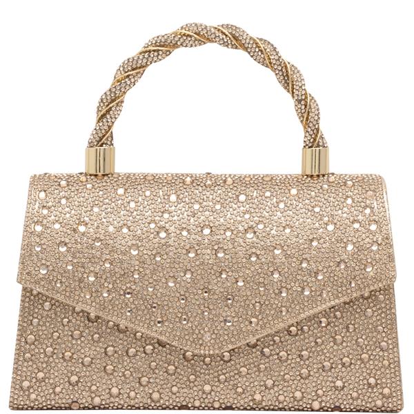 STUDDED TOP TWIST HANDLE CLUTCH BAG