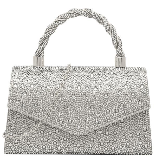 STUDDED TOP TWIST HANDLE CLUTCH BAG