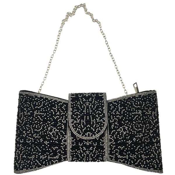 PEARL BLING BOW DESIGN CLUTCH BAG