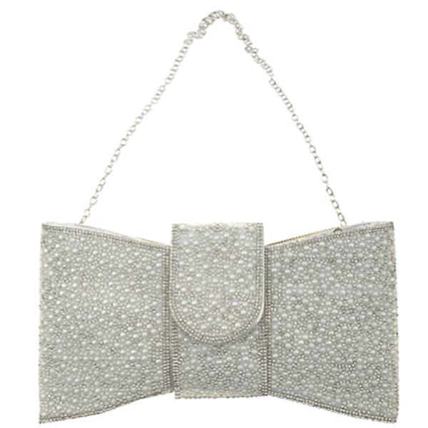 PEARL BLING BOW DESIGN CLUTCH BAG