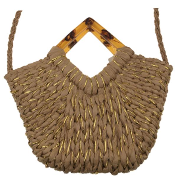 STRAW METALLIC TRIANGULAR HANDLE TOTE BAG