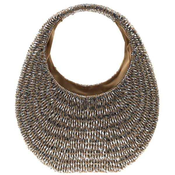 METALLIC WOVEN STRAW SHOULDER BAG