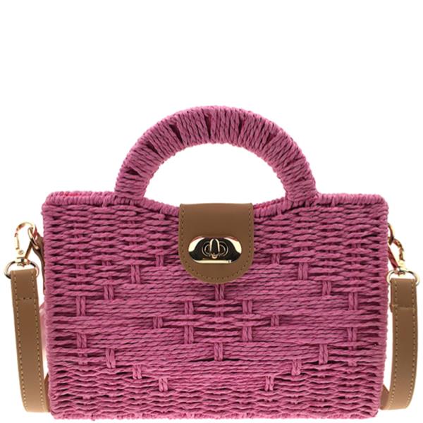 COLORED STRAW HANDLE TOTE BAG