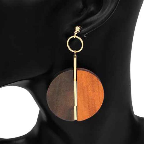 WOOD DISC DANGLE EARRING