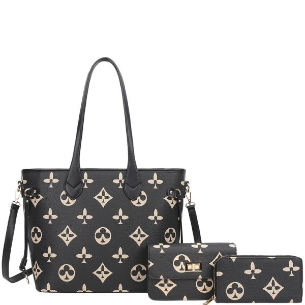 3IN1 PRINTED DESIGN SHOULDER TOTE W CROSSBODY AND WALLET SET