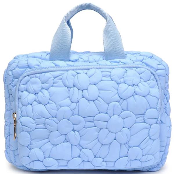 QUILTED FLORAL PETAL PLUSH NYLON TRAVEL ORGANIZER BAG