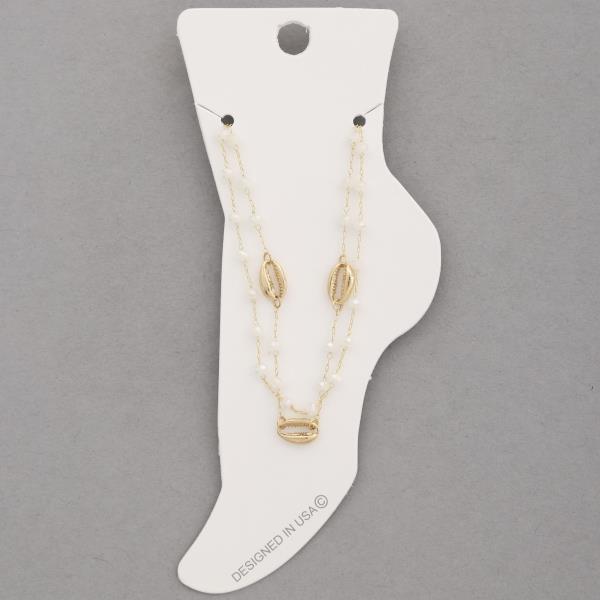 COWRIE SEASHELL STATION BEADED LAYERED ANKLET