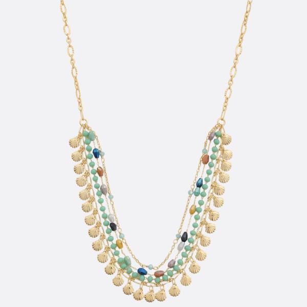 SODAJO DAINTY SEASHELL CHARM PEARL BEAD LAYERED GOLD DIPPED NECKLACE