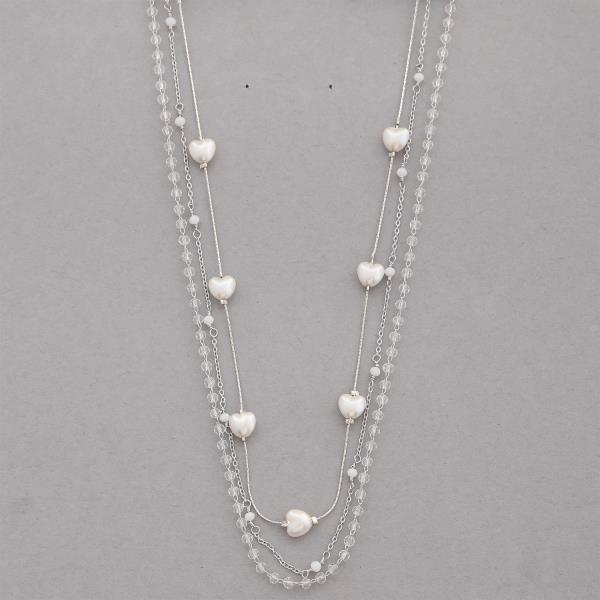 SODAJO HEART PEARL BEADED STATION LAYERED GOLD DIPPED NECKLACE