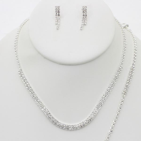 TWO LINE RHINESTONE BRACELET NECKLACE SET