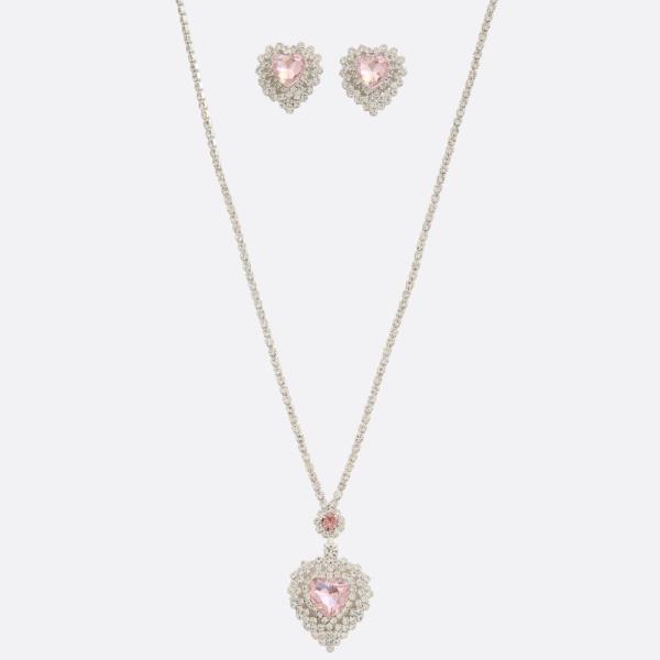 HEART PENDANT RHINESTONE NECKLACE