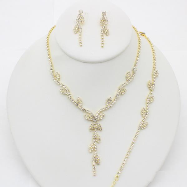 LEAF PATTERN Y SHAPE RHINESTONE BRACELET SET