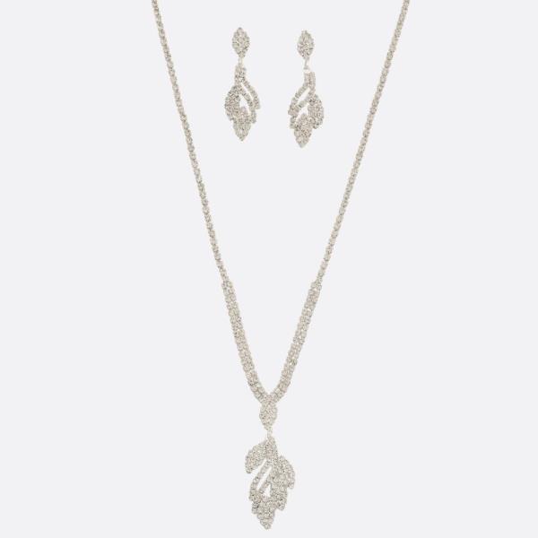 LEAF PENDANT RHINESTONE NECKLACE