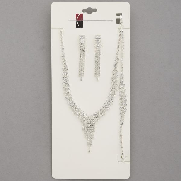 RHINESTONE V SHAPE BRACELET NECKLACE SET