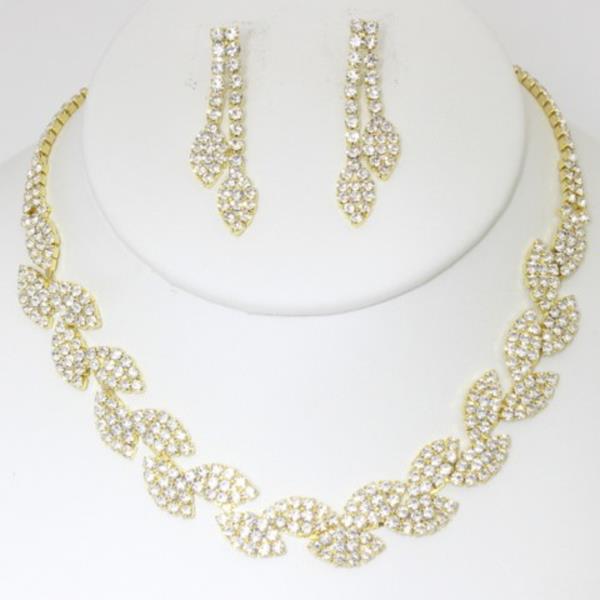 LEAF LINK RHINESTONE NECKLACE