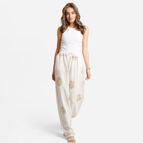 EMBROIDERED WIDE LEG PANTS
