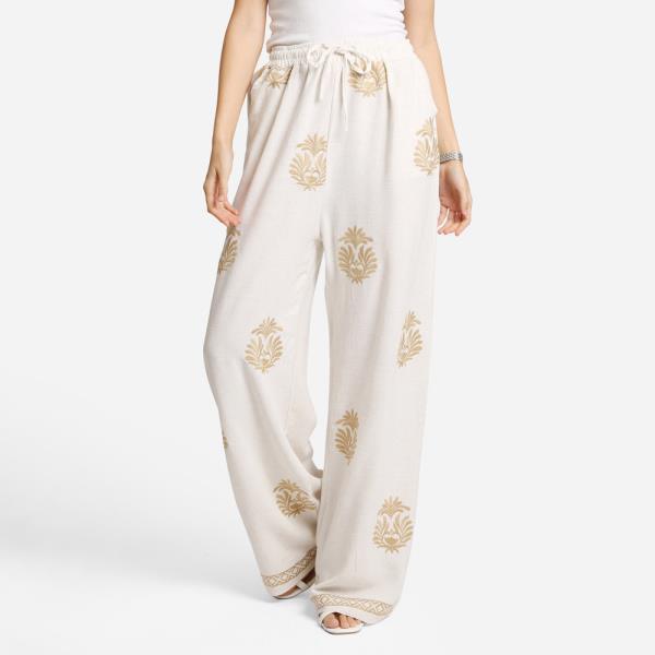 EMBROIDERED WIDE LEG PANTS