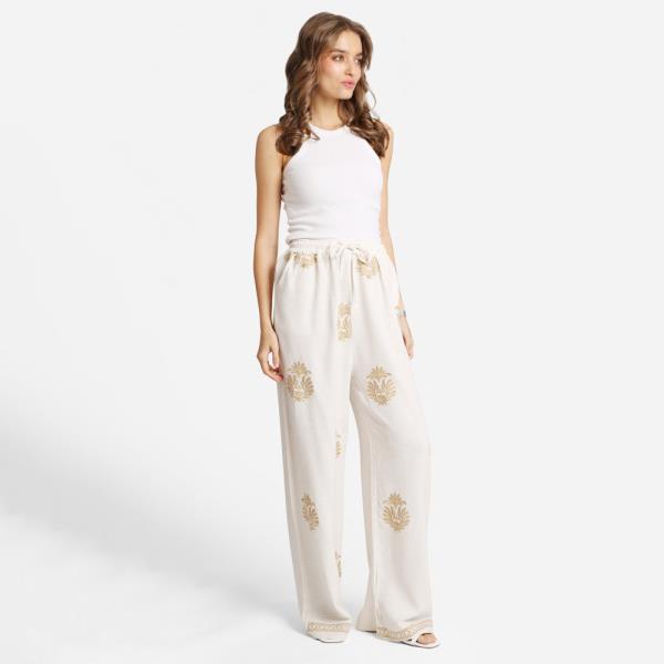 EMBROIDERED WIDE LEG PANTS