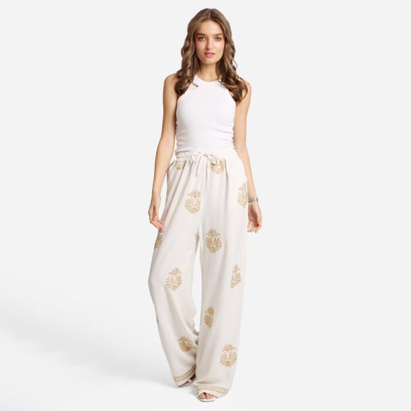 EMBROIDERED WIDE LEG PANTS