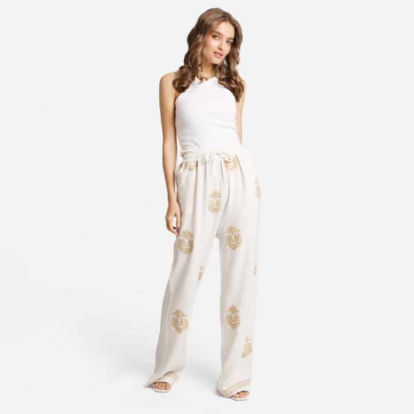EMBROIDERED WIDE LEG PANTS