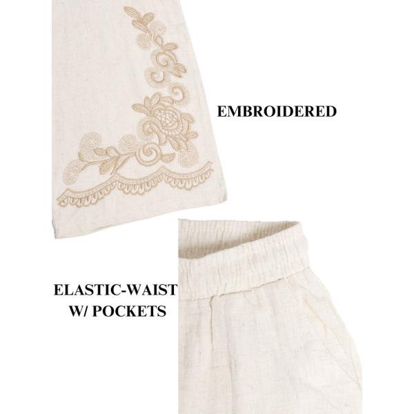 EMBROIDERED LINEN WIDE LEG PANTS