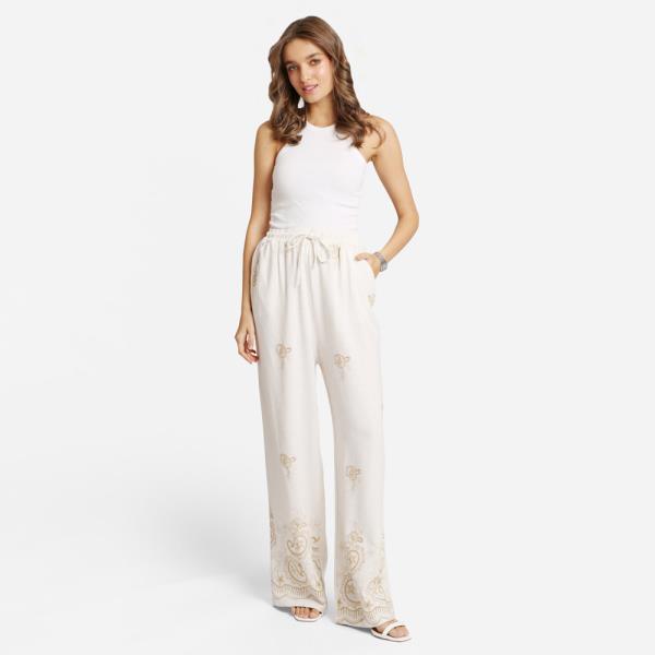 PAISLEY EMBROIDERED WIDE LEG PANTS