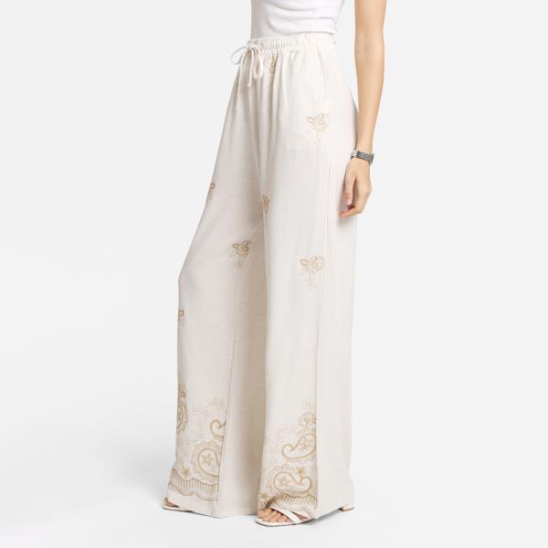 PAISLEY EMBROIDERED WIDE LEG PANTS