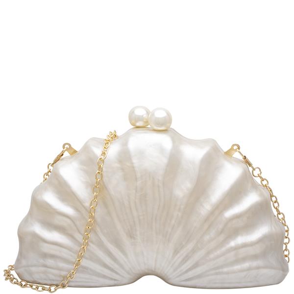 PEARL SHELL SHAPED EVENING CLUTCH BAG