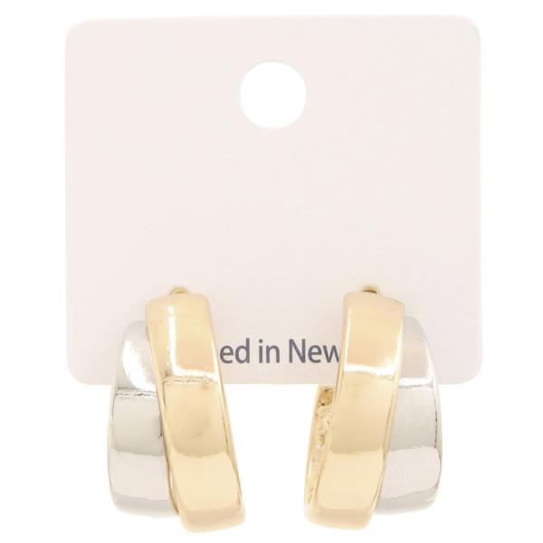 TWO TONE CRISS CROSS OPEN HOOP EARRING